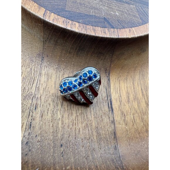 Swarovski Swan Signed Red White Blue Crystal Heart Pin Patriotic Silver Plate - Picture 8 of 9